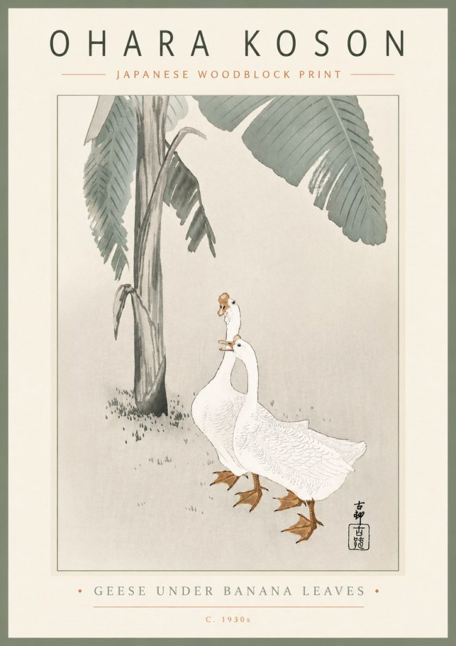 Ohara Koson Geese Under Banana Leaves No6 - Juliste