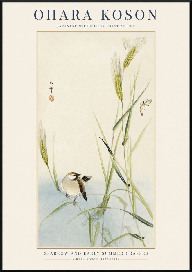 Ohara Koson Sparrow and Early Summer Grasses No1 - Juliste
