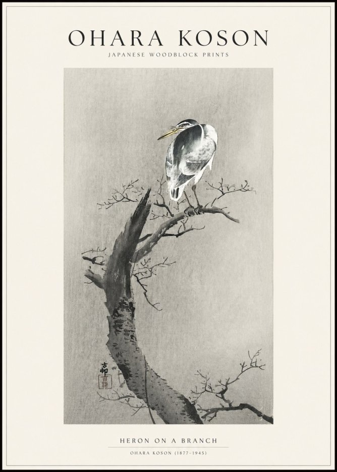 Ohara Koson Heron on a Branch No1 - Juliste