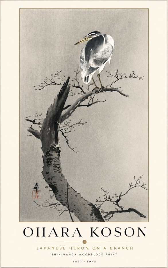 Ohara Koson Heron on a Branch No2 - Juliste