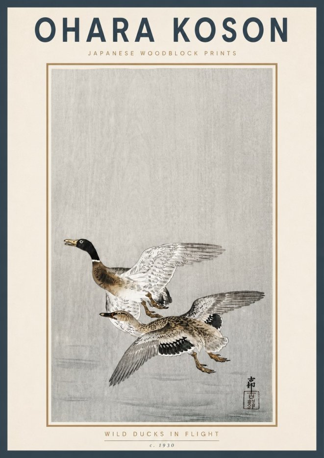 Ohara Koson Wild Ducks in Flight No4 - Juliste