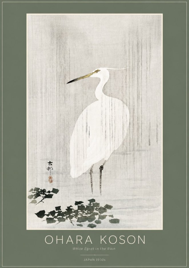Ohara Koson White Egret in the Rain No2 - Juliste