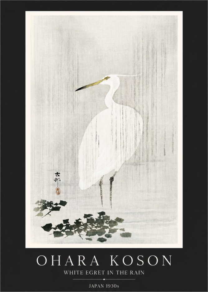 Ohara Koson White Egret in the Rain No3 - Juliste