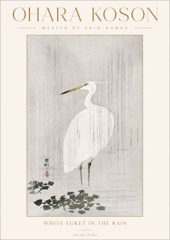 Ohara Koson White Egret in the Rain No4 - Juliste