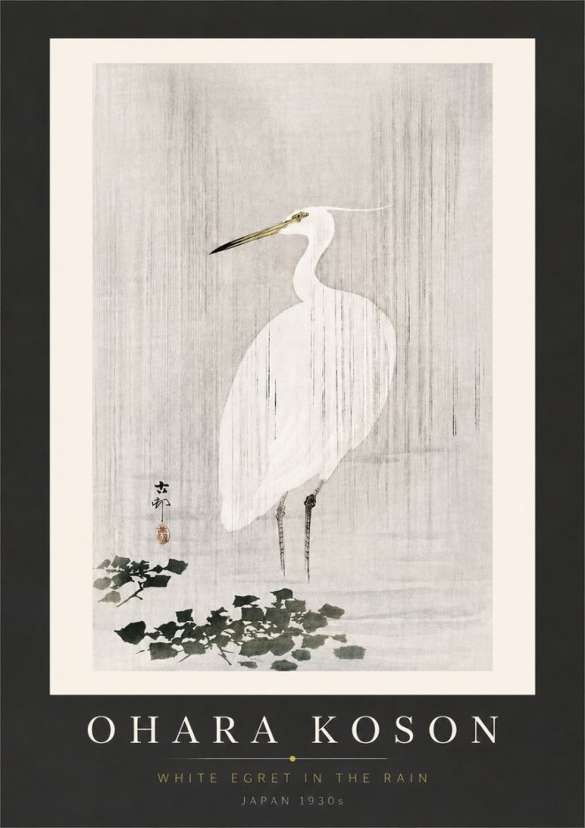 Ohara Koson White Egret in the Rain No6 - Juliste