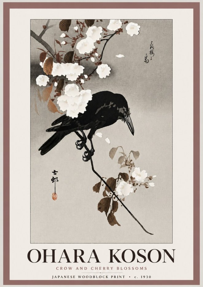 Ohara Koson Crow and Cherry Blossoms No3 - Juliste