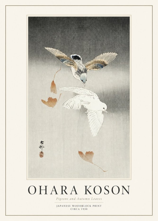 Ohara Koson Pigeons and Autumn Leaves No1 - Juliste