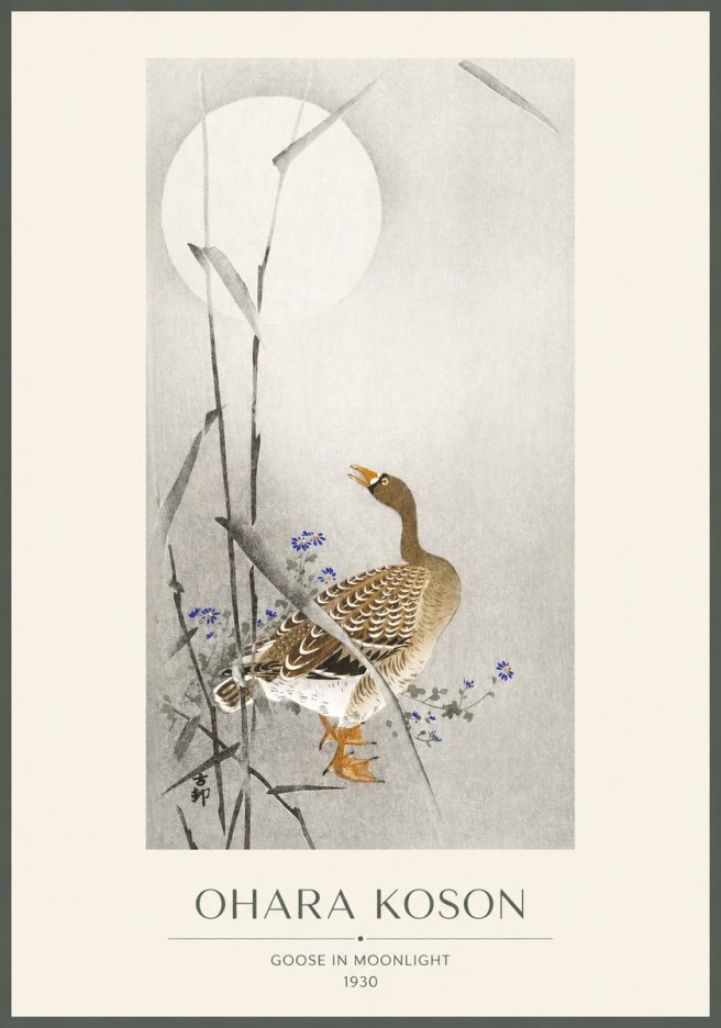 Ohara Koson Goose in Moonlight No1 - Juliste