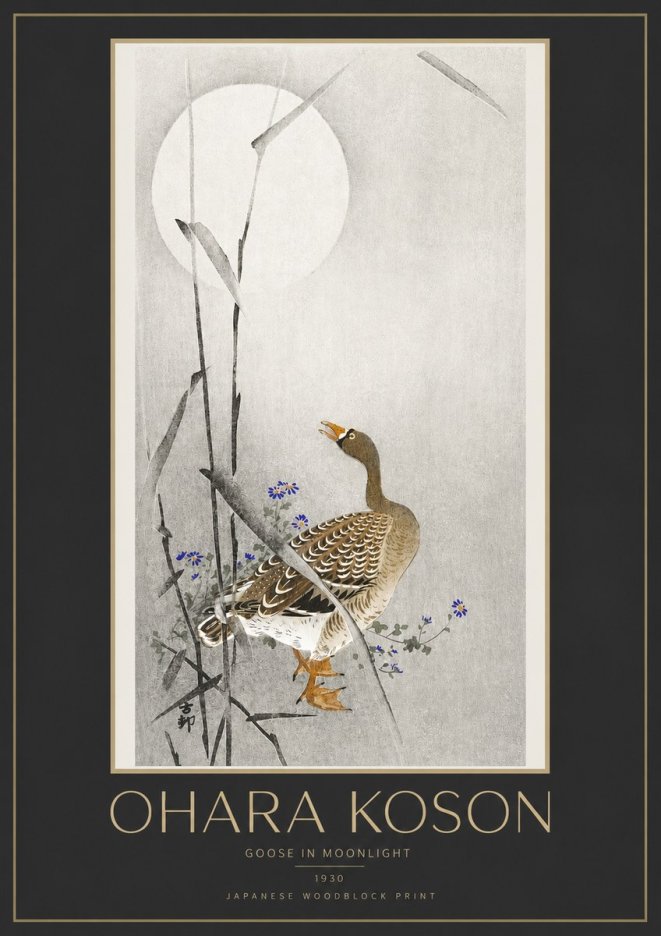Ohara Koson Goose in Moonlight No3 - Juliste