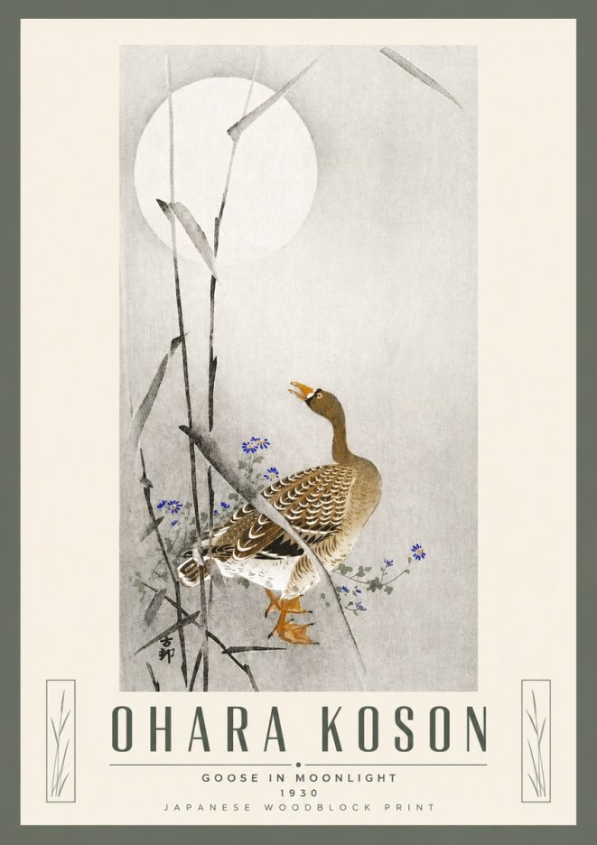 Ohara Koson Goose in Moonlight No5 - Juliste