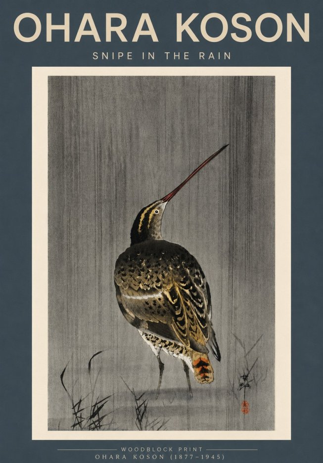 Ohara Koson Snipe in the Rain No3 - Juliste