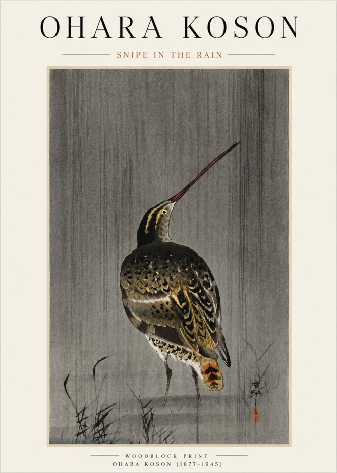 Ohara Koson Snipe in the Rain No4 - Juliste