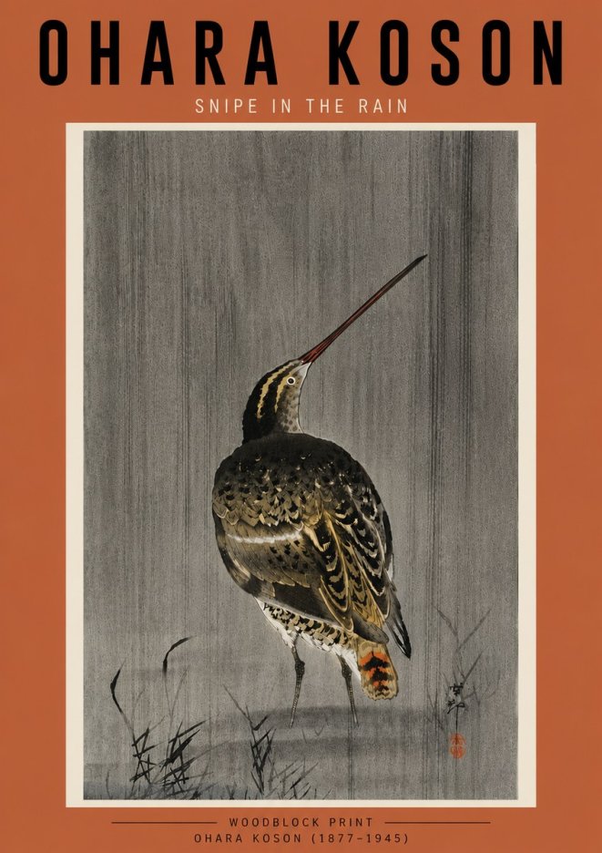 Ohara Koson Snipe in the Rain No5 - Juliste