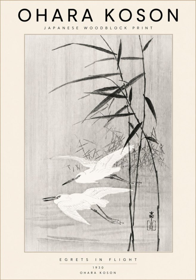 Ohara Koson Two Herons and Reeds No6 - Juliste