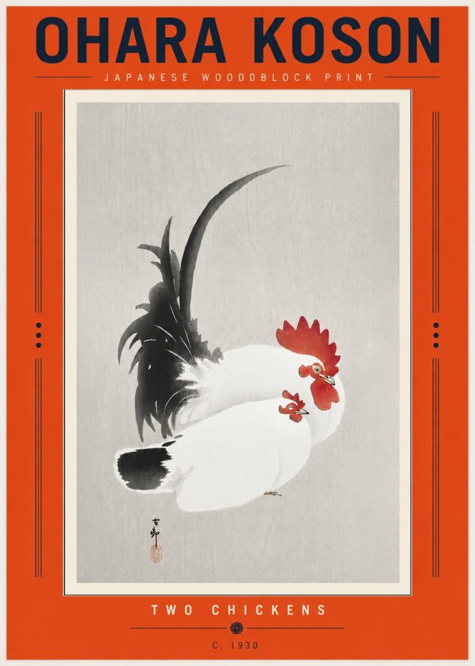 Ohara Koson Two Chickens No5 - Juliste