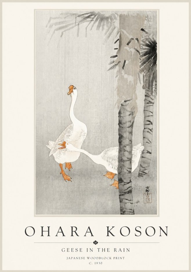 Ohara Koson Geese in the Rain No1 - Juliste