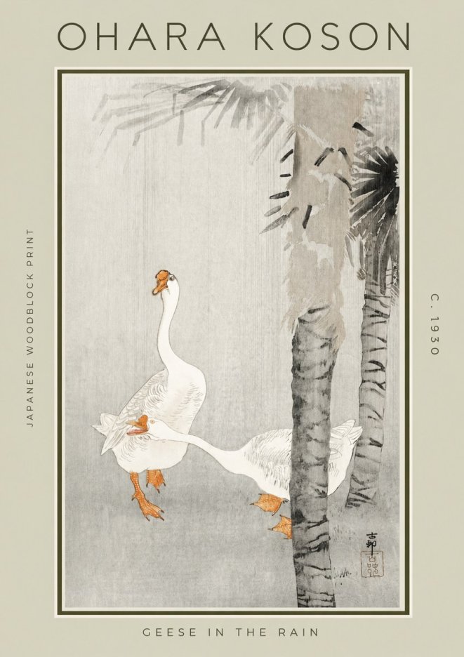 Ohara Koson Geese in the Rain No2 - Juliste