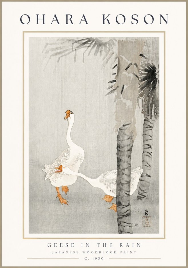 Ohara Koson Geese in the Rain No3 - Juliste