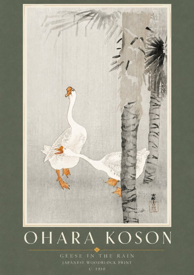 Ohara Koson Geese in the Rain No4 - Juliste