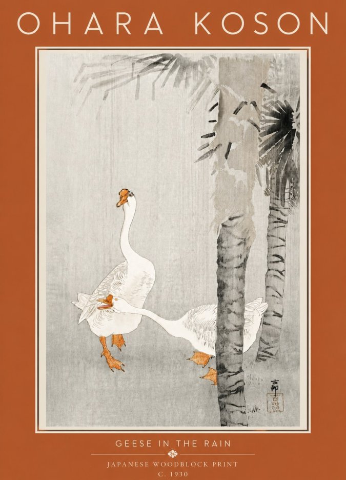 Ohara Koson Geese in the Rain No5 - Juliste