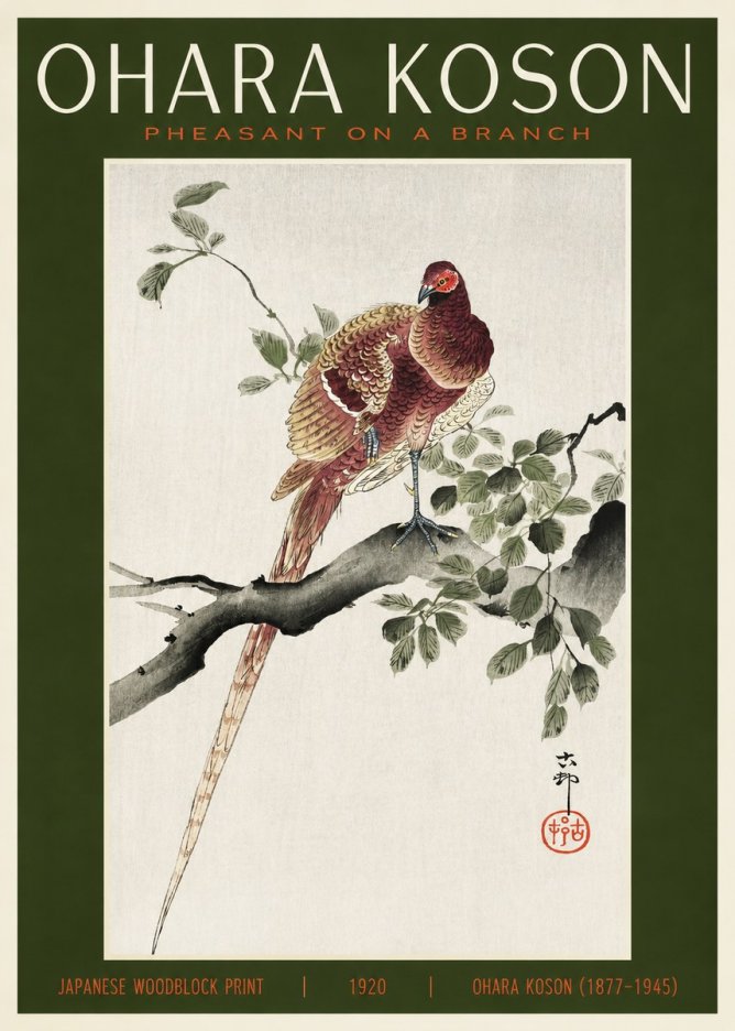 Ohara Koson Pheasant on a Branch No2 - Juliste