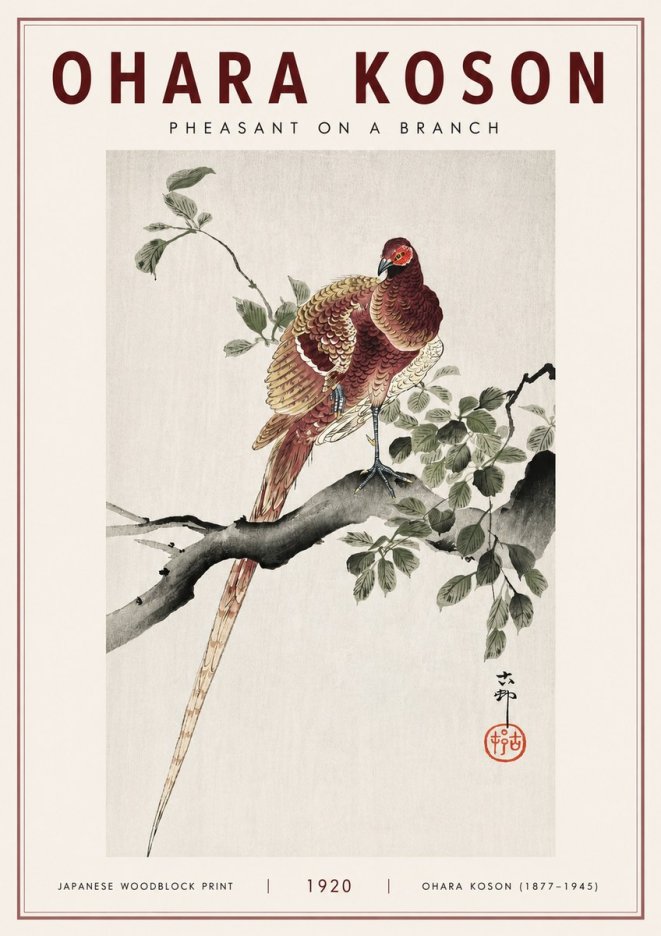 Ohara Koson Pheasant on a Branch No3 - Juliste