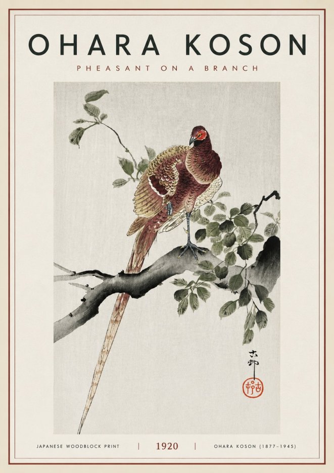 Ohara Koson Pheasant on a Branch No6 - Juliste