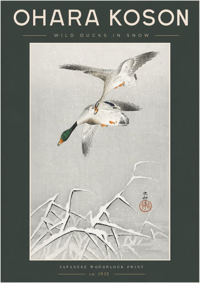Ohara Koson Wild Ducks in Snow No2 - Juliste