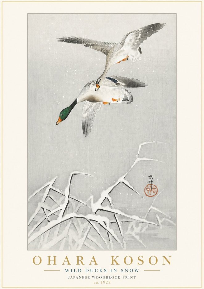 Ohara Koson Wild Ducks in Snow No3 - Juliste