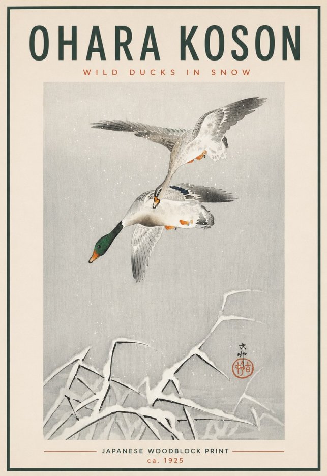 Ohara Koson Wild Ducks in Snow No4 - Juliste