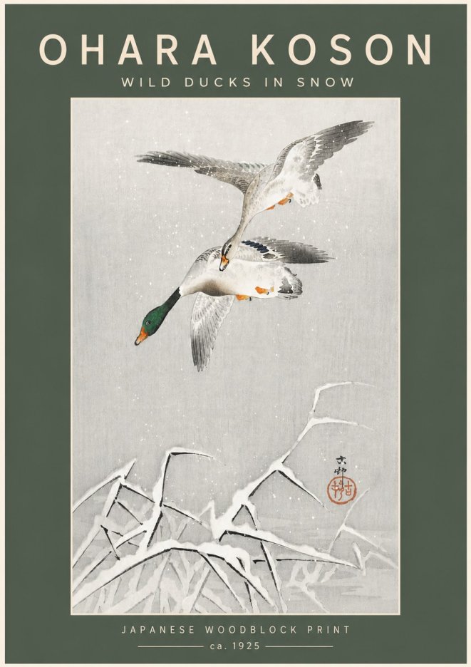 Ohara Koson Wild Ducks in Snow No5 - Juliste