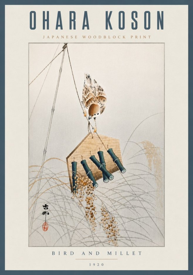 Ohara Koson Bird and Millet No6 - Juliste