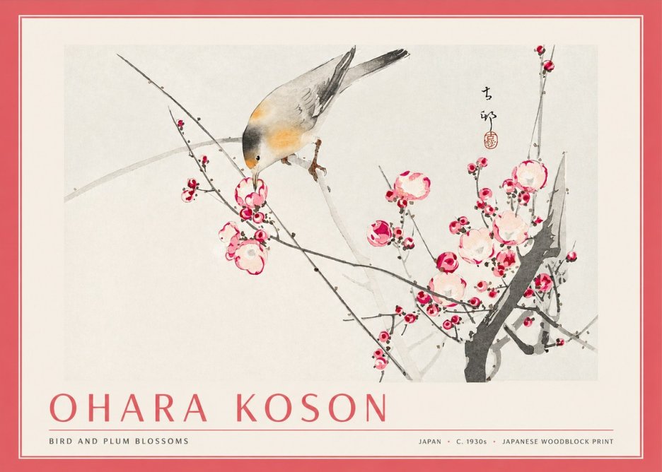 Ohara Koson Bird and Plum Blossoms No3 - Juliste