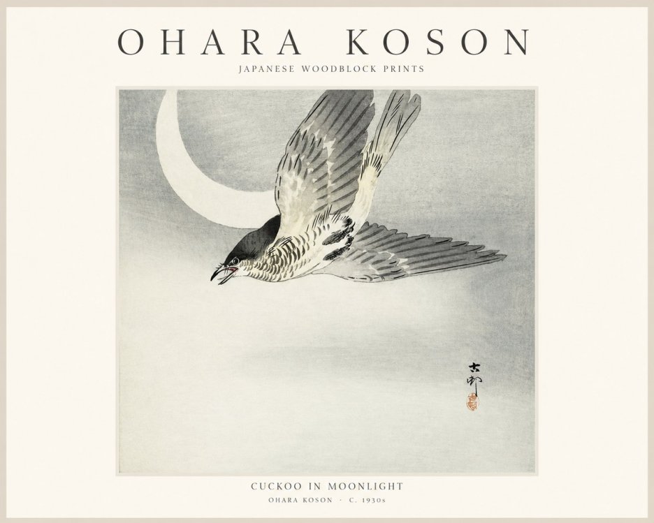 Ohara Koson Cuckoo in Moonlight No1 - Juliste
