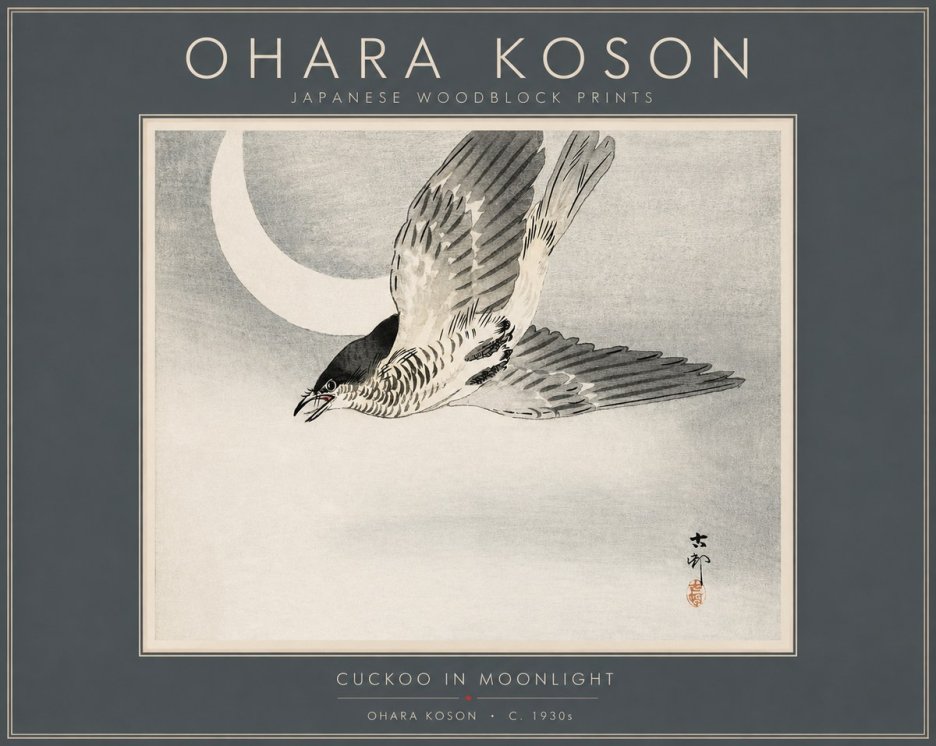 Ohara Koson Cuckoo in Moonlight No2 - Juliste