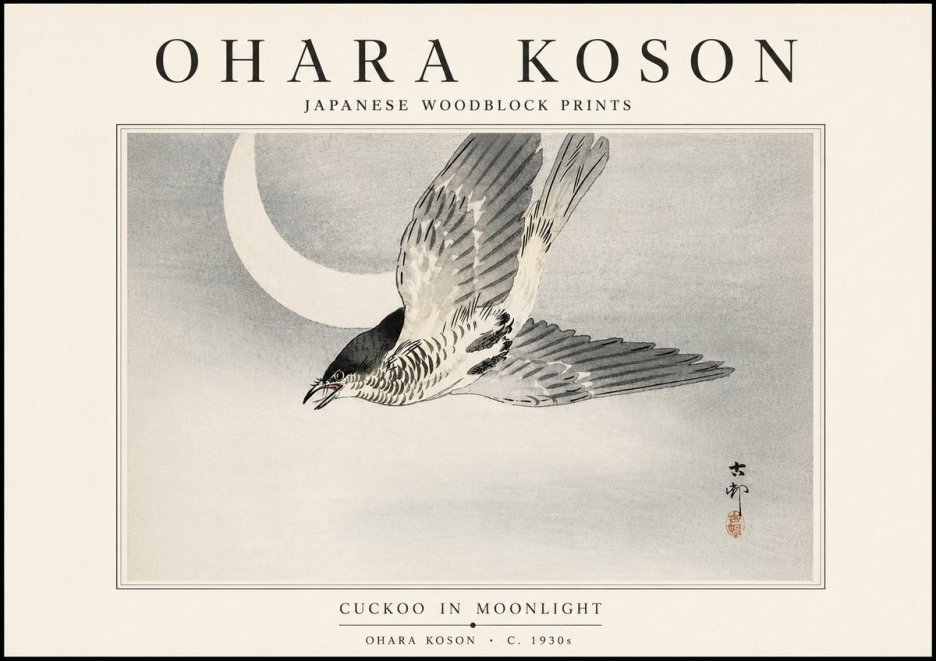 Ohara Koson Cuckoo in Moonlight No5 - Juliste