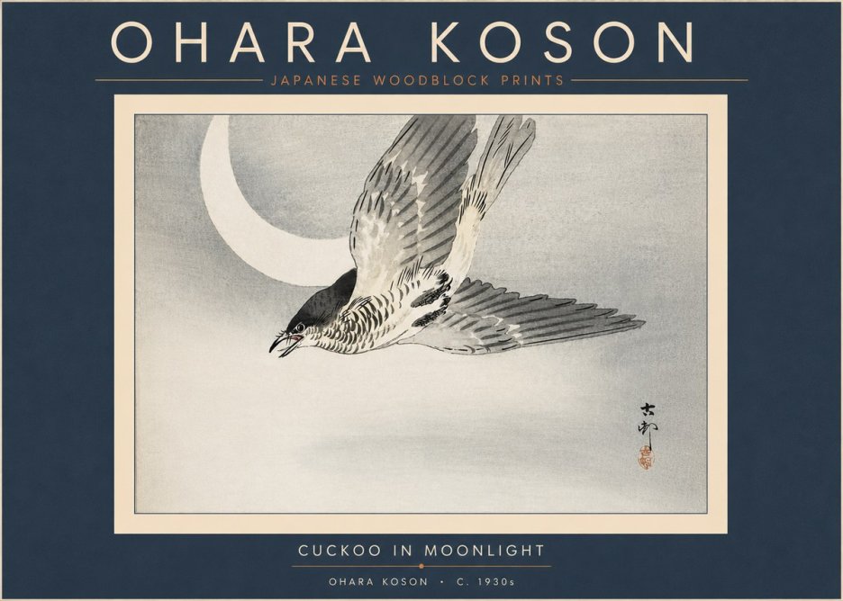 Ohara Koson Cuckoo in Moonlight No6 - Juliste