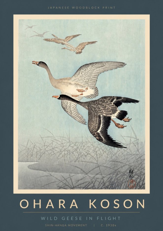 Ohara Koson Wild Geese in Flight II No2 - Juliste