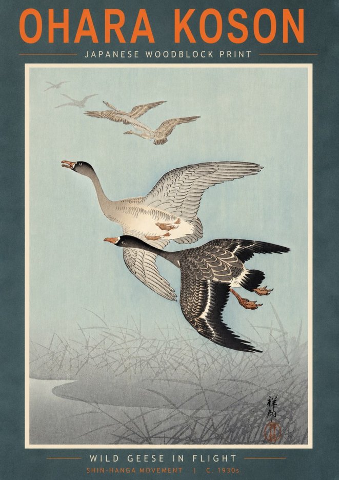 Ohara Koson Wild Geese in Flight II No5 - Juliste