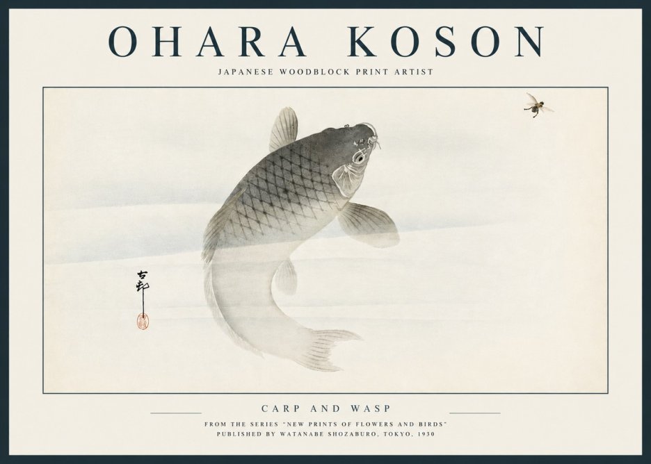 Ohara Koson Carp and Wasp No3 - Juliste