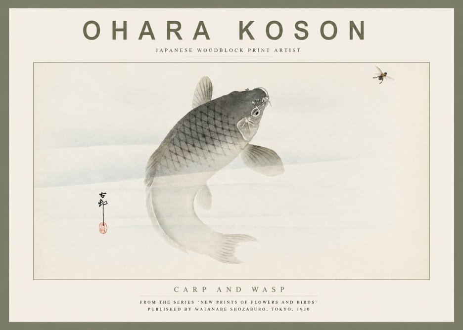 Ohara Koson Carp and Wasp No4 - Juliste