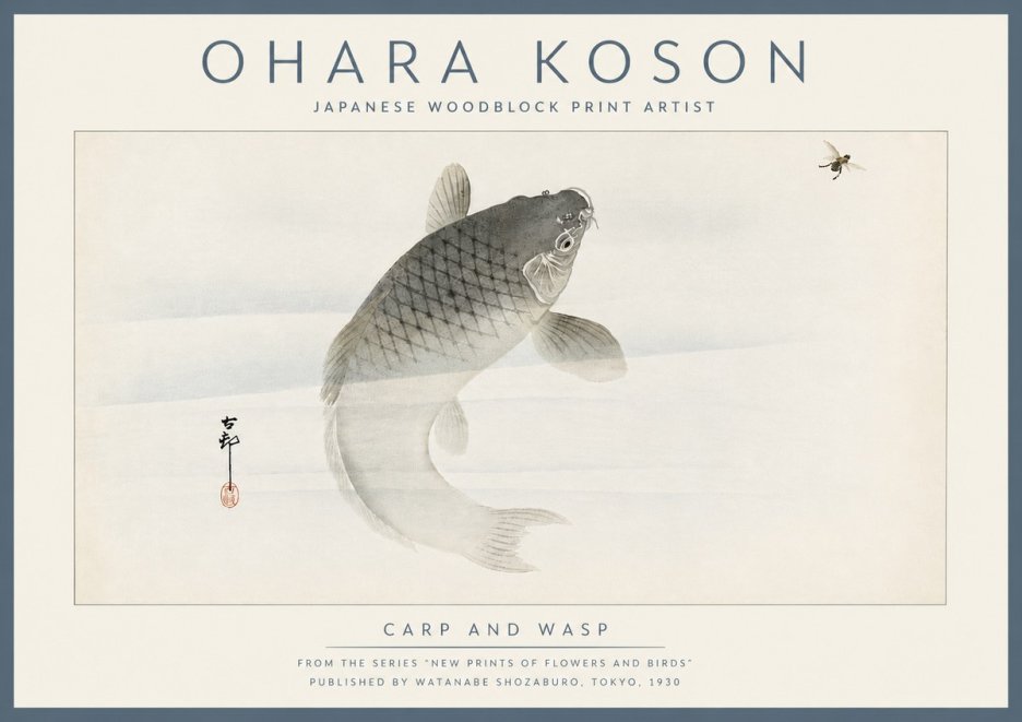 Ohara Koson Carp and Wasp No6 - Juliste
