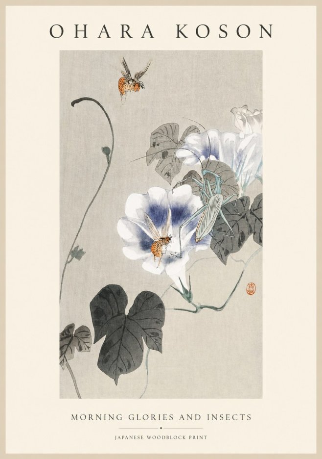 Ohara Koson Morning Glories and Insects No1 - Juliste