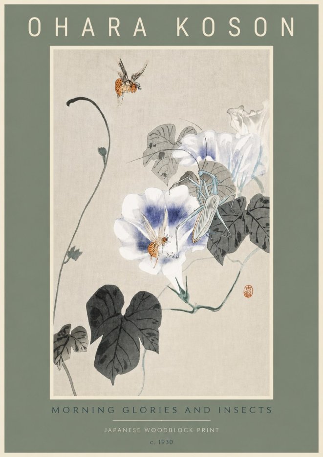 Ohara Koson Morning Glories and Insects No2 - Juliste