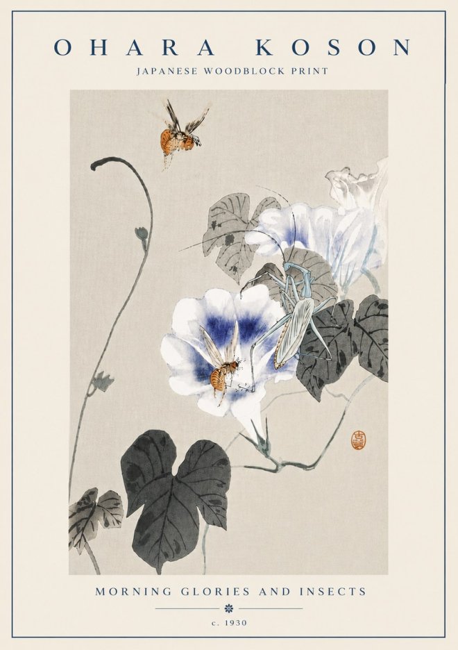 Ohara Koson Morning Glories and Insects No6 - Juliste