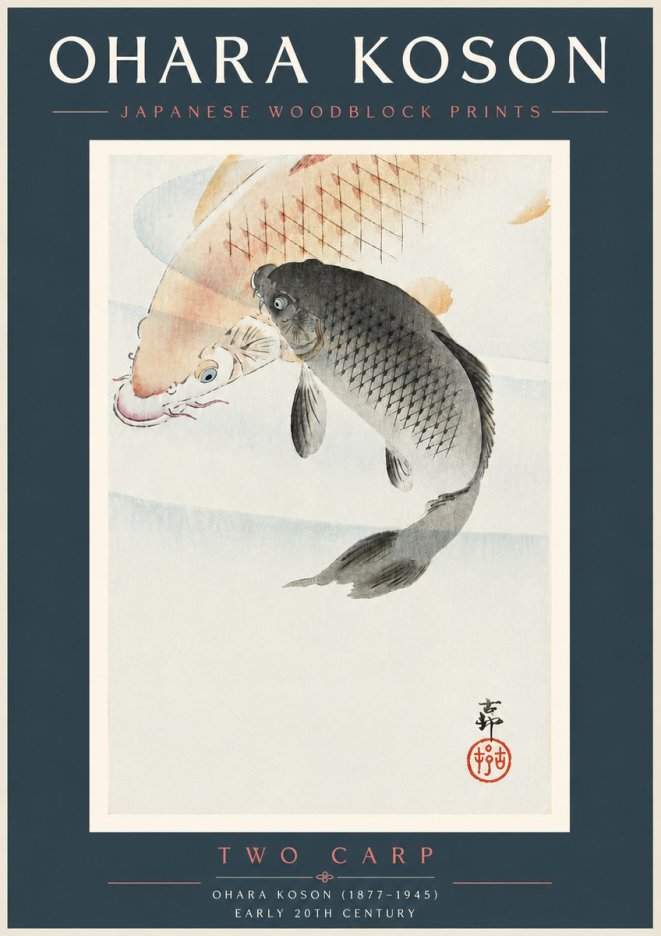 Ohara Koson Two Carp No5 - Juliste