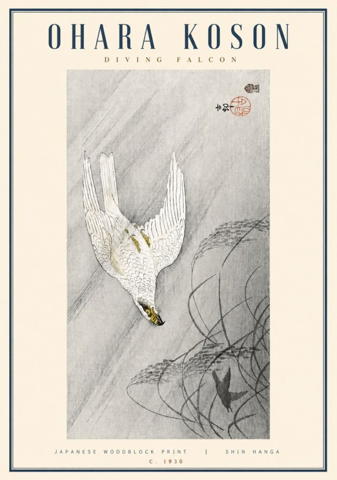 Ohara Koson Diving Falcon No3 - Juliste