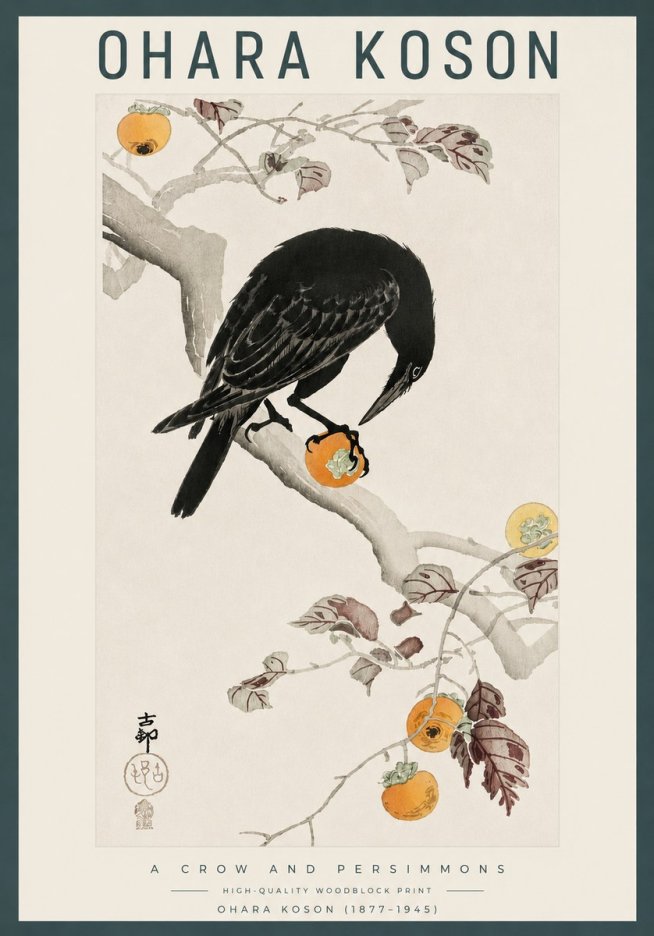 Ohara Koson A Crow and Persimmons No3 - Juliste