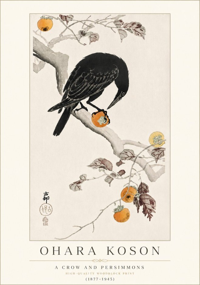 Ohara Koson A Crow and Persimmons No4 - Juliste