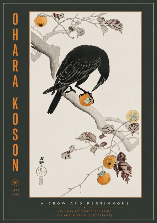 Ohara Koson A Crow and Persimmons No6 - Juliste